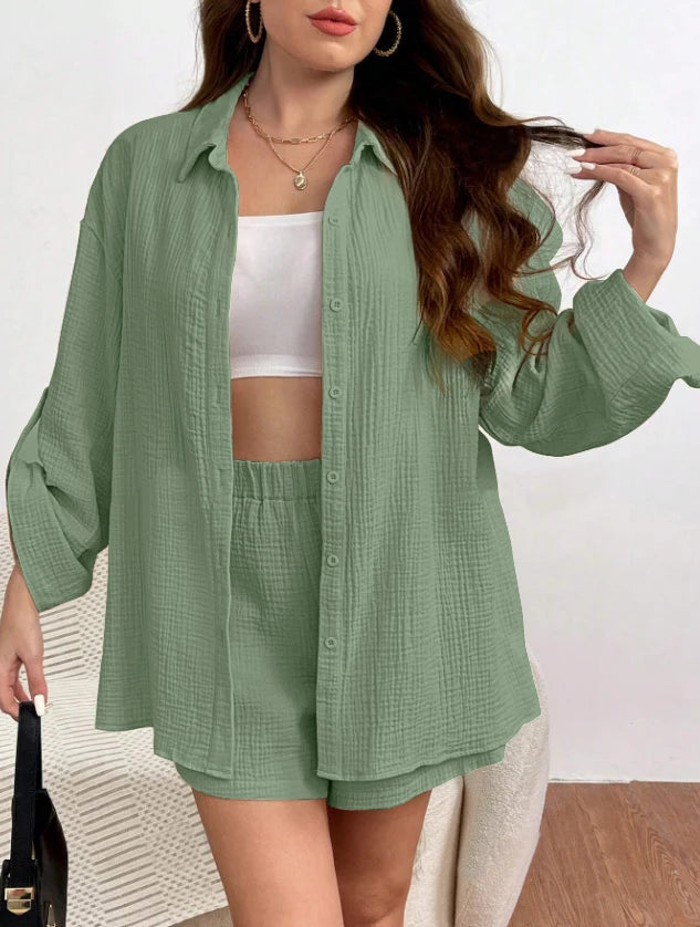 Women's Summer Two-Piece Linen Shorts Set  Casual Loose Fit