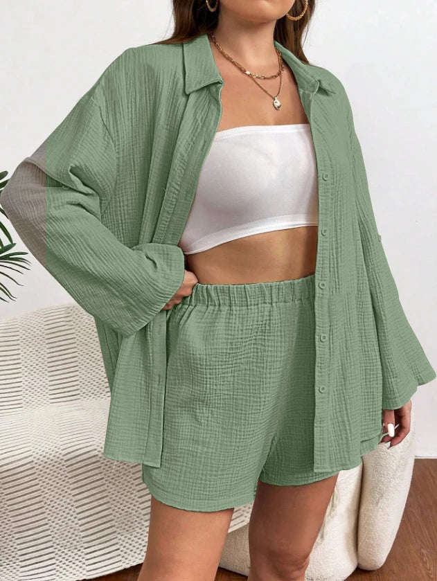 Women's Summer Two-Piece Linen Shorts Set  Casual Loose Fit