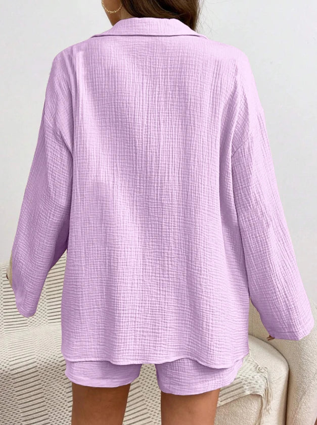 Women's Summer Two-Piece Linen Shorts Set  Casual Loose Fit
