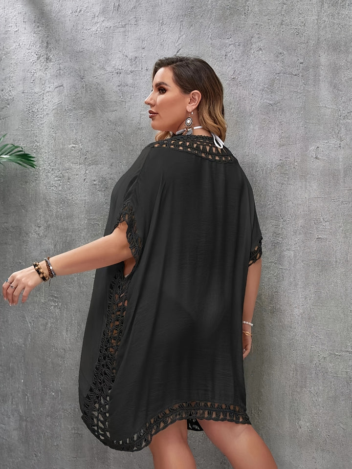 Women's Boho Beach Cover-Up Sleeveless Hollow Hand Hook Knit  Summer V-Neck Pullover